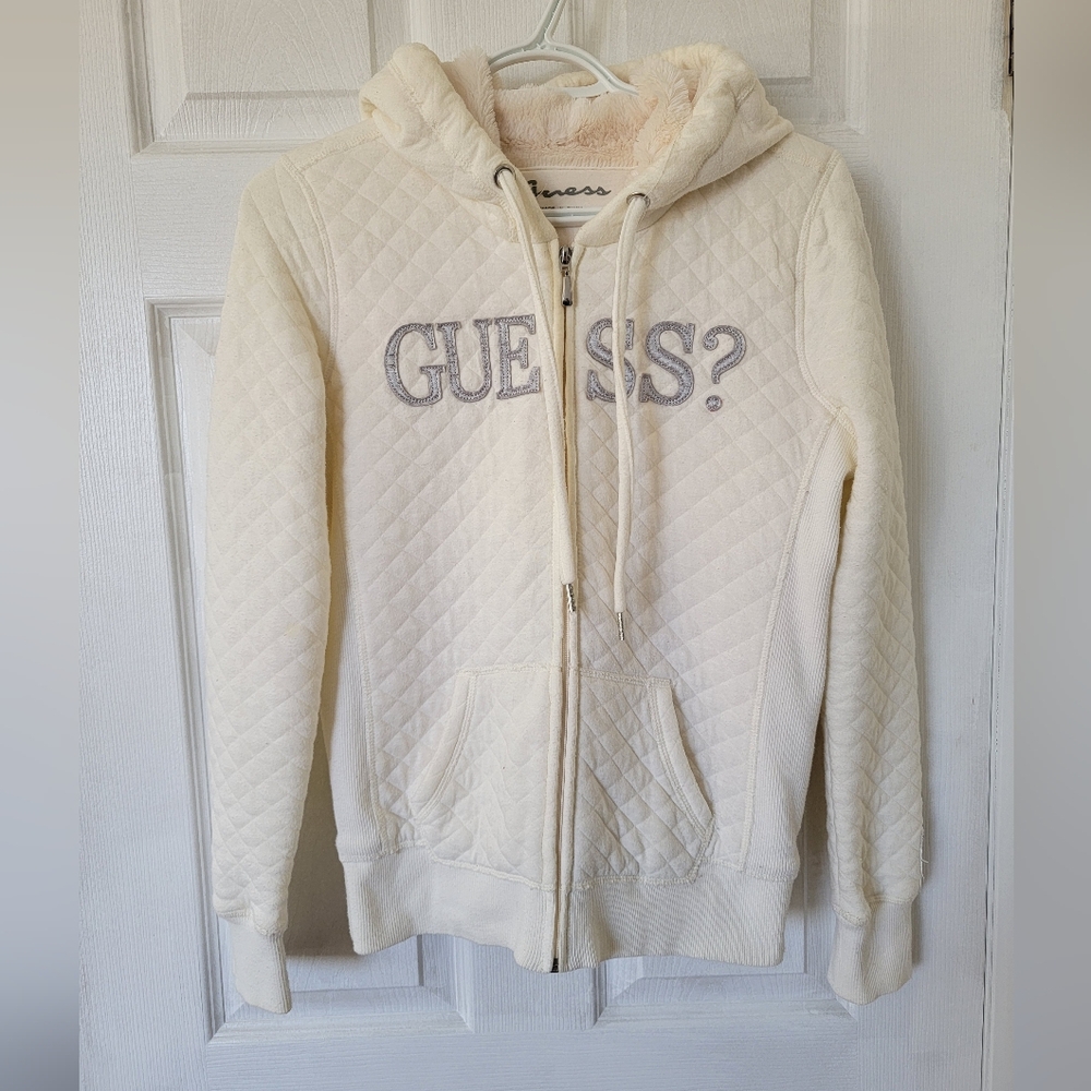 Guess Cream Quilted Hoodie